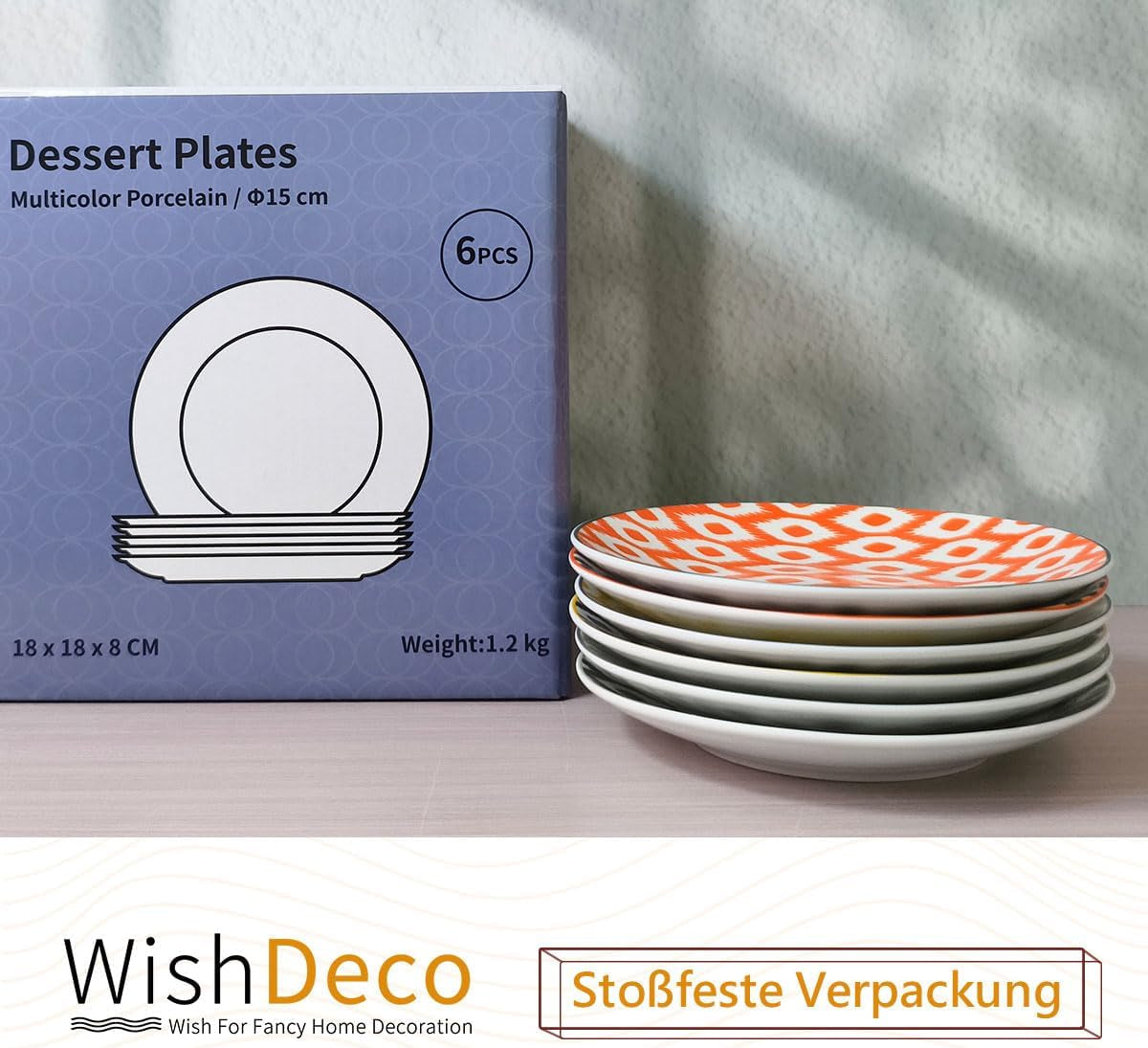 Kuchenteller, 6er-Set; kleine Dessertteller (15 cm); Salatteller aus Porzellan; bunte Teller zum Frühstück; Miniteller für Nudeln, Obst, Brot