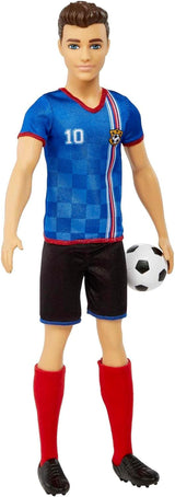 Barbie You Can Be Anything-Serie Ken-Puppe Fußballer Braune Haare Ken-Puppe Blaues T-Shirt Fußball 1X Ken-Fußballer-Puppe Kindergeschenk 3 Jahre alt Spielzeug Hcn15 Naty Shop Puppen
