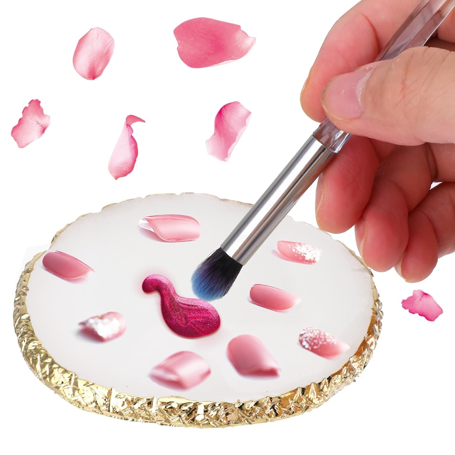 Maniküre Gemalt Palette Nail Art Palette Kunstharz Nagelkunst Nail Art Make up Paletten Nagelmalerei Display Fach Kosmetik Mischwerkzeuge (Weiß)