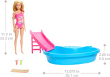 Barbie-Puppe und Zubehör – Pool mit Rutsche und Zubehör für stundenlangen Spaß in der Sonne, rosa Badeanzug mit tropischem Design, für Kinder ab 3 Jahren, HRJ74 Naty Shop Dollhouses