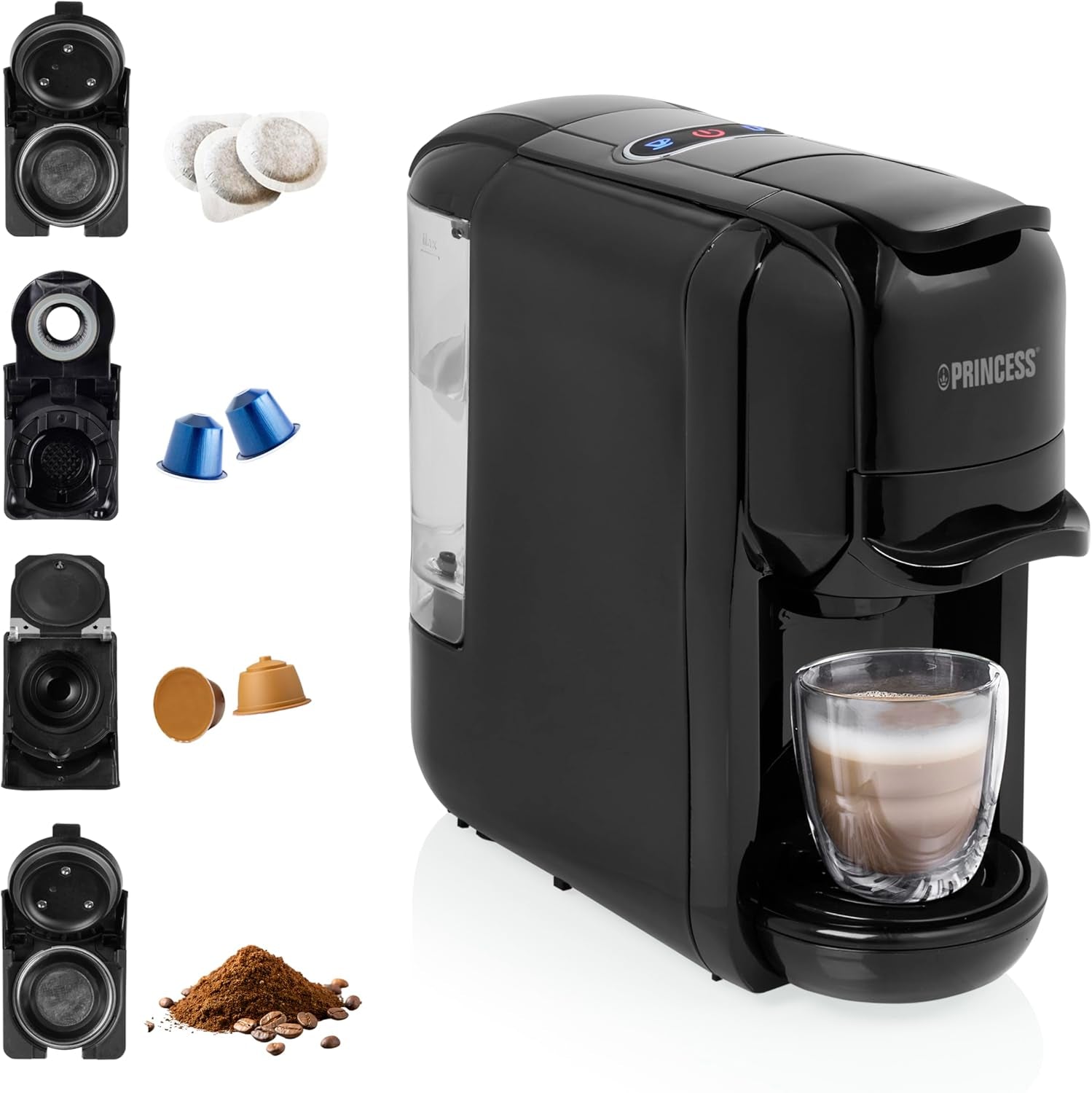Princess Espressor 249452 – Für Nespresso™-, Dolce Gusto- und ESE-Kapseln – 19 bar italienische Pumpe – 0,6 l – 1450 W