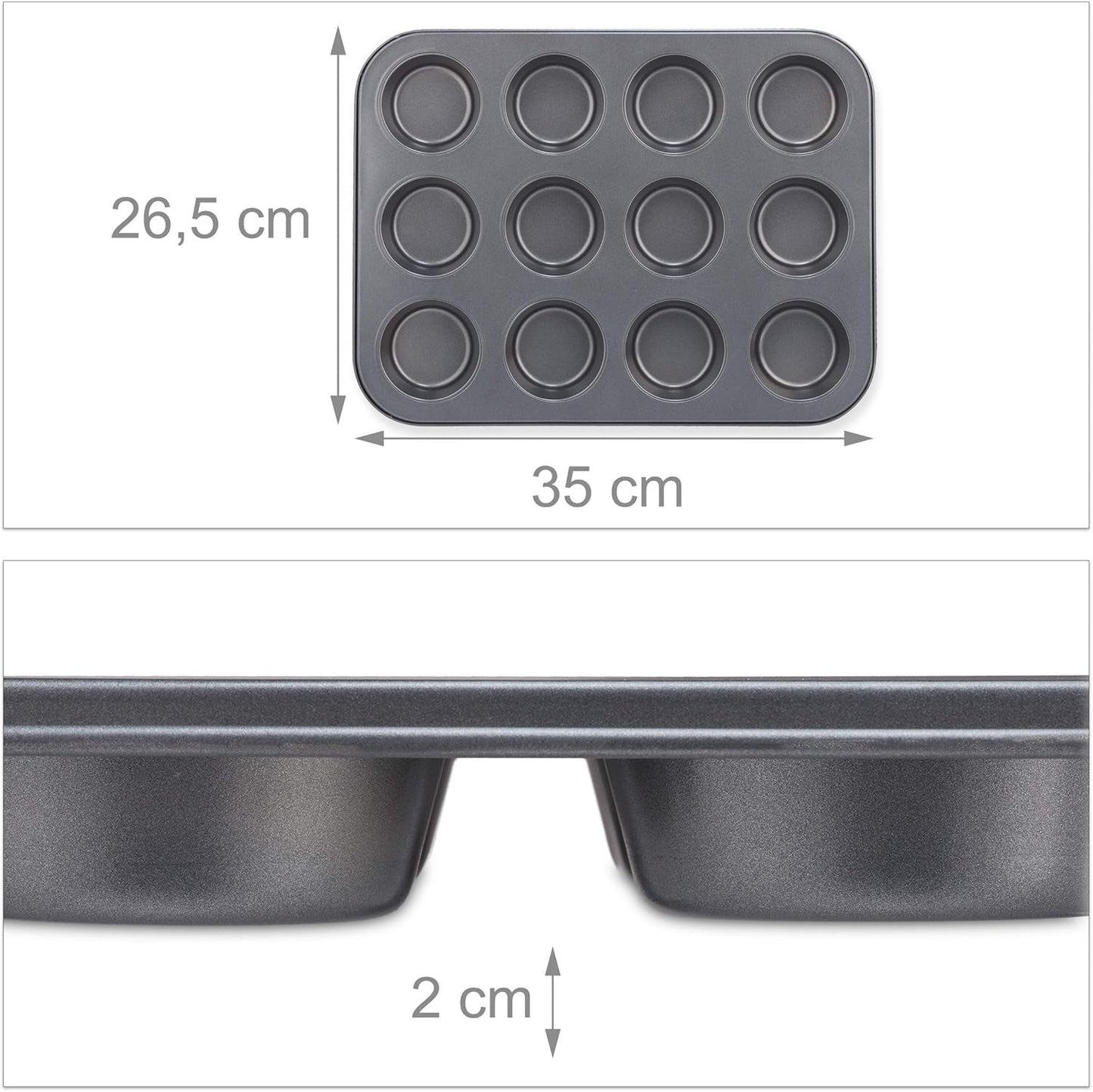 Relaxdays Muffinform, 2Er Set, 12Er Muffinbleche, Antihaftbeschichte, Carbonstahl, Muffins & Cupcakes, Ø 6,5 cm, Weizen, 10030825 Formen und Bleche zum Backen Naty Shop