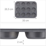 Relaxdays Muffinform, 2Er Set, 12Er Muffinbleche, Antihaftbeschichte, Carbonstahl, Muffins & Cupcakes, Ø 6,5 cm, Weizen, 10030825 Formen und Bleche zum Backen Naty Shop