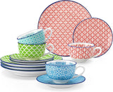 Vancasso Macaron Kaffeeservice aus Porzellan, 12-teiliges buntes Kaffeeservice für 4–12 Personen, Tassenset, inklusive Kaffeetassen, Untertassen und Desserttellern