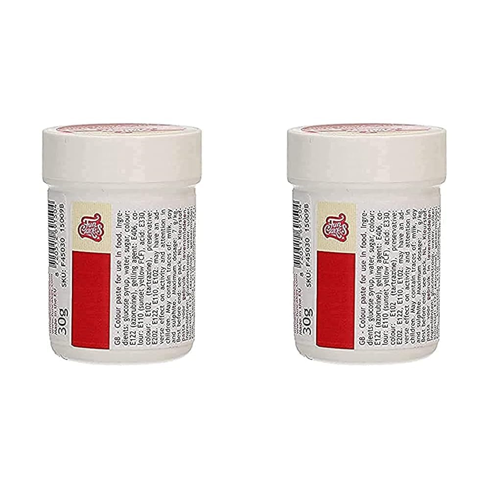 Konzentrierte Lebensmittelfarbe Funcakes Pasta Red Weihnachtsfarbe; für Teig, Creme, Fondant, Marzipan, Teig, Modelliermasse und Blütenpaste. Halal und Koscher. 30g (2er Pack)