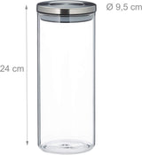 Relaxdays Vorratsgläser 3er Set, versiegelt, Edelstahldeckel, für Nudeln, Müsli und Reis, 1,5 Liter Küchenbehälter, transparent silber, 24 x 9,5 x 9,5 cm, transparente silberne Frischhaltedosen Naty Shop