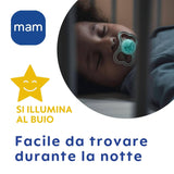 MAM Air Night Schnuller 6–16 Monate (2er-Pack) MAM Schnuller 6–16 Monate, leuchtet im Dunkeln für empfindliche Haut, Babyzubehör 2er-Pack mit Silikonsauger und Schnullerhalter, neutral/grün