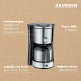 SEVERIN „TypeSwitch“ Espressomaschine mit Thermokaraffe, AromaSwitch zur Wahl zwischen 2 Brühprofilen, Kaffeemaschine für bis zu 10 Tassen, 1000W, Edelstahl gebürstet-schwarz, KA 4845