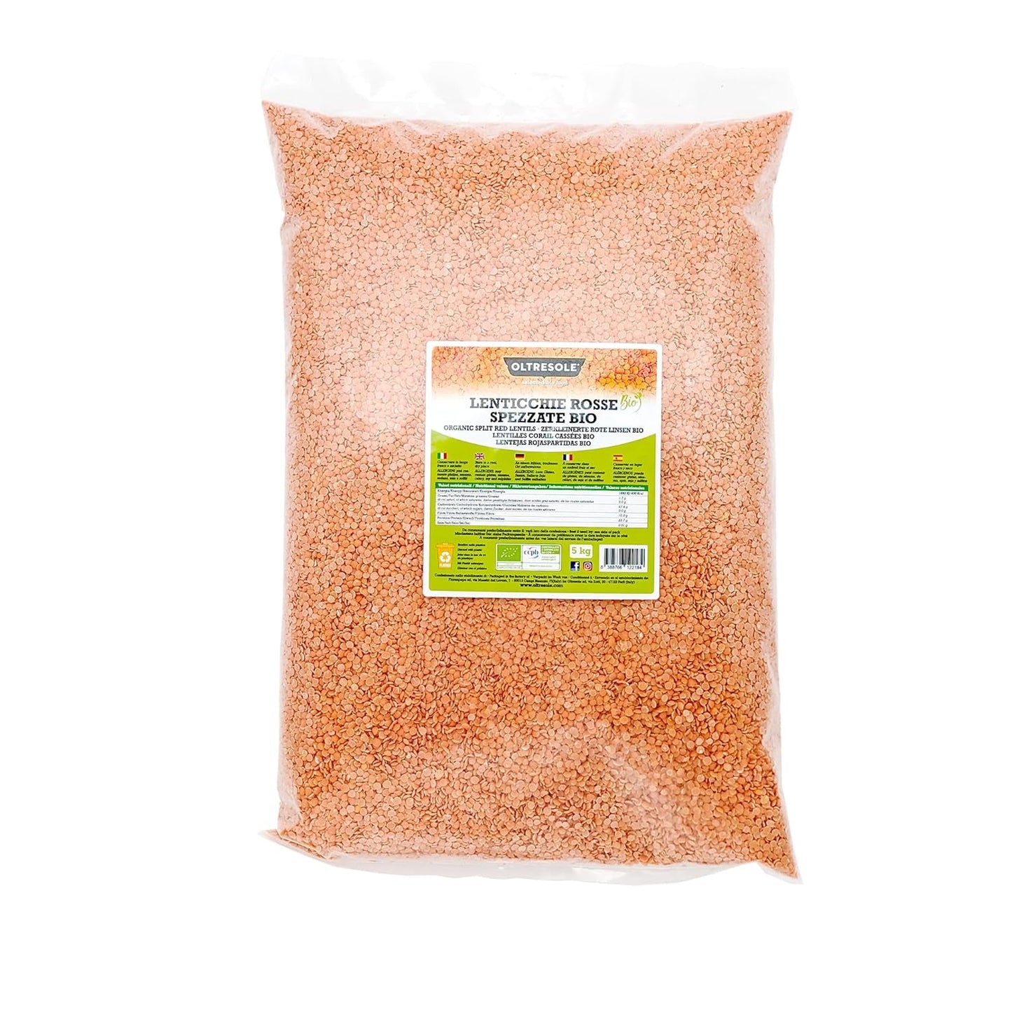 Geknackte rote Bio-Linsen, 5 kg, geschälte und geknackte Bio-Hülsenfrüchte, kein Einweichen erforderlich, Protein- und Ballaststoffquelle, Sparpaket