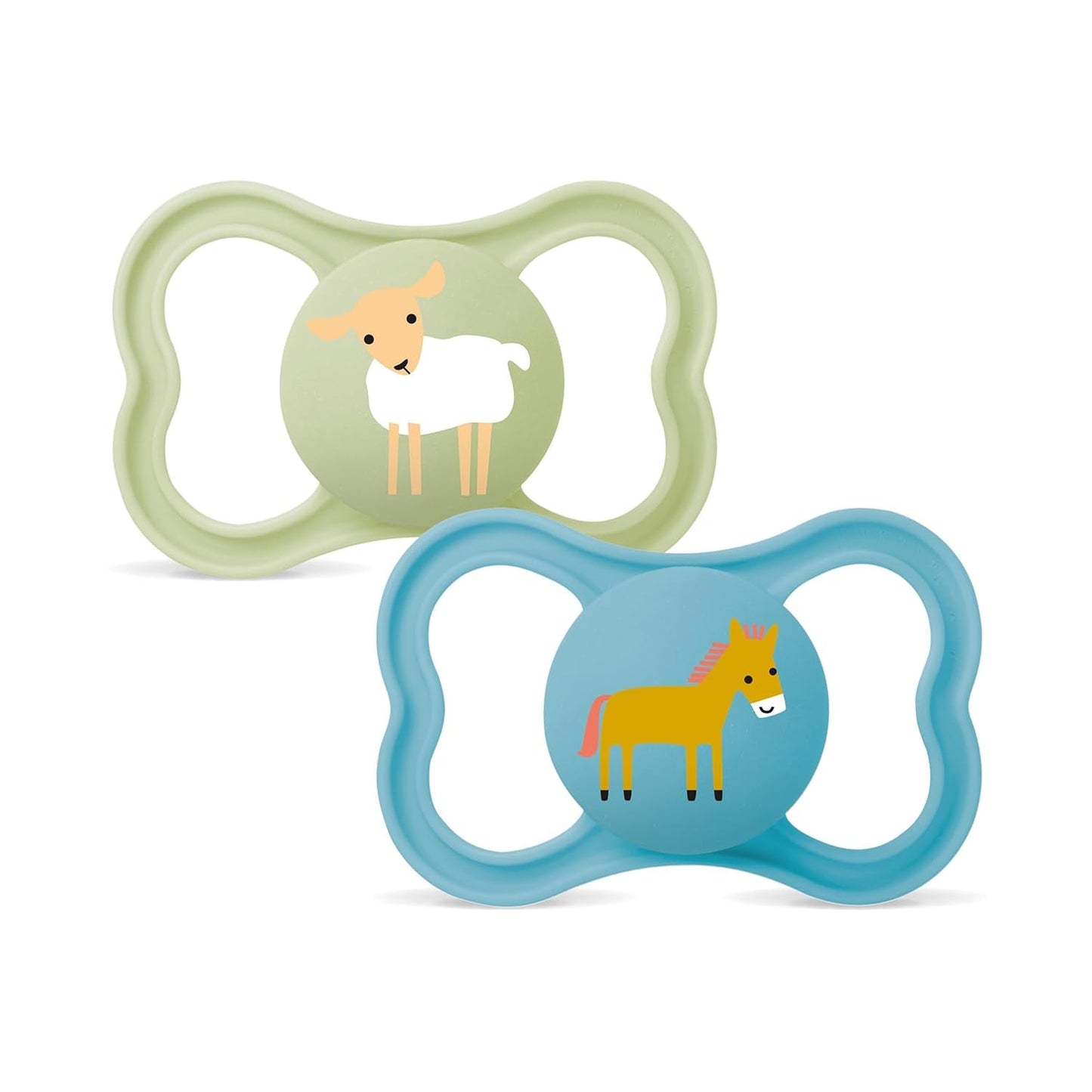MAM Air Silikon-Schnuller, 2er-Pack, extra leichtes und luftiges Design, zahnfreundlicher Baby-Schnuller aus MAM SkinSoft-Spezialsilikon, mit Schnullerbox, 6-16 Monate, Bär/Nashorn