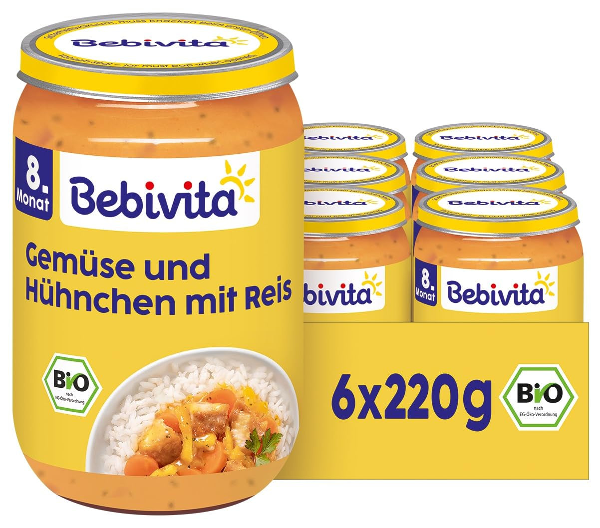 Mahlzeiten ab 8 Monaten - Reis mit Gemüse und Huhn, asiatische Art, 220g, 6er Pack (6x220g)