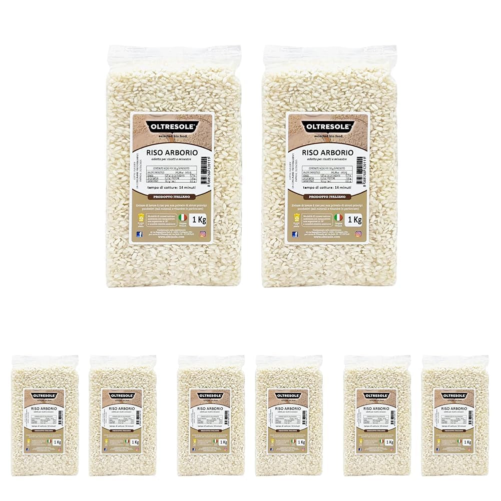 Handwerklich hergestellter italienischer Arborio-Reis, großkörniger und stärkehaltiger Reis, ideal für Suppen, Risottos und Reissalate, vakuumverpackt in 2 1-kg-Beuteln