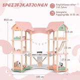 FANTASK Puppenhaus aus Holz, 85 cm hoch, 7-Zimmer-Puppenhaus mit 32 Möbeln und Zubehör, Puppenhaus mit Strickleiter, Puppenhaus-Geschenk für 3-jährige Mädchen (Modell 3) Naty Shop Puppenhäuser