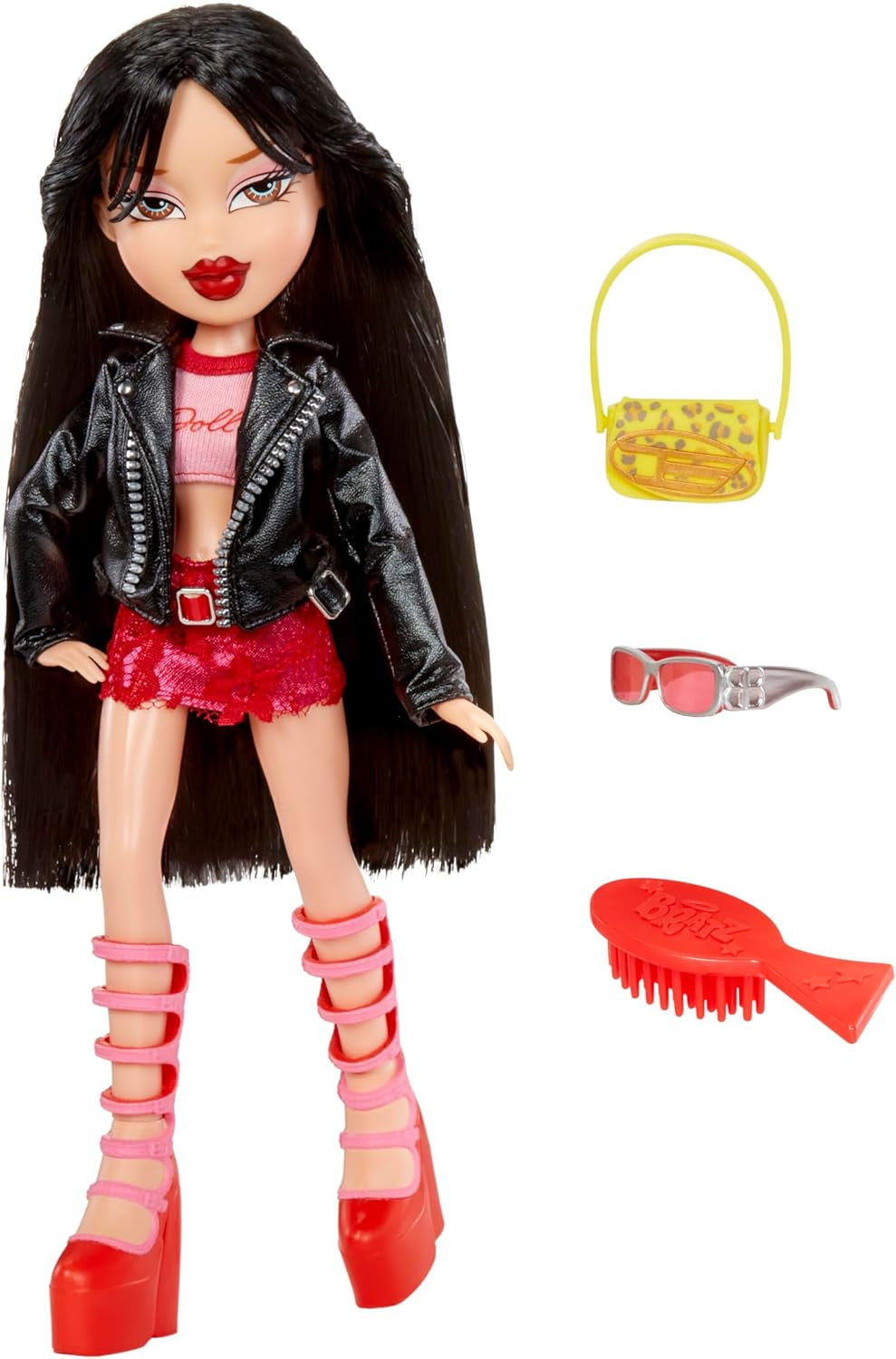 Bratz geht raus! – Jade – 1 Sammelpuppe mit Zubehör, Outfit, Tasche, Sonnenbrille und Pinsel – Spielzeug für Kinder – ab 6 Jahren, Rot