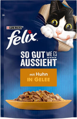 Felix So gut wie es aussieht, Nassfutter für Katzen in Gelee mit Huhn, 26er Pack (26 x 85 g)