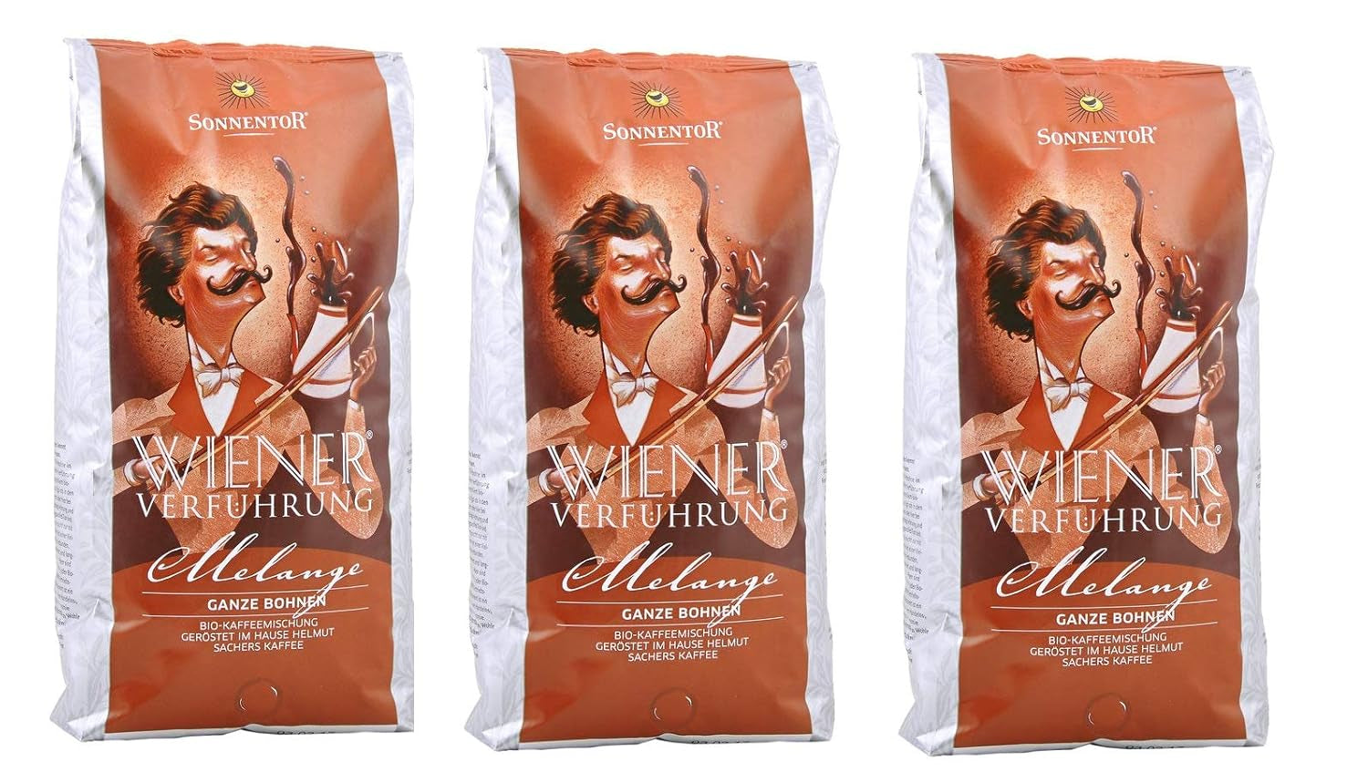 Kaffeemelange, ganze Bohnen, Wiener Verführung, Bio, 3 x 1000g