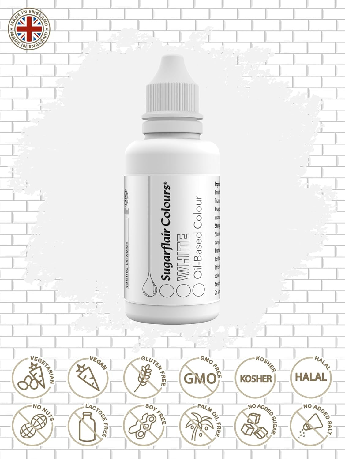 Sugarflair Pastel Mixer Lebensmittelfarbe auf Ölbasis, weiß – Lebensmittelfarbe für Schokolade, Buttercreme, Zuckerpaste und alle fettlöslichen Lebensmittelzutaten – 30 ml