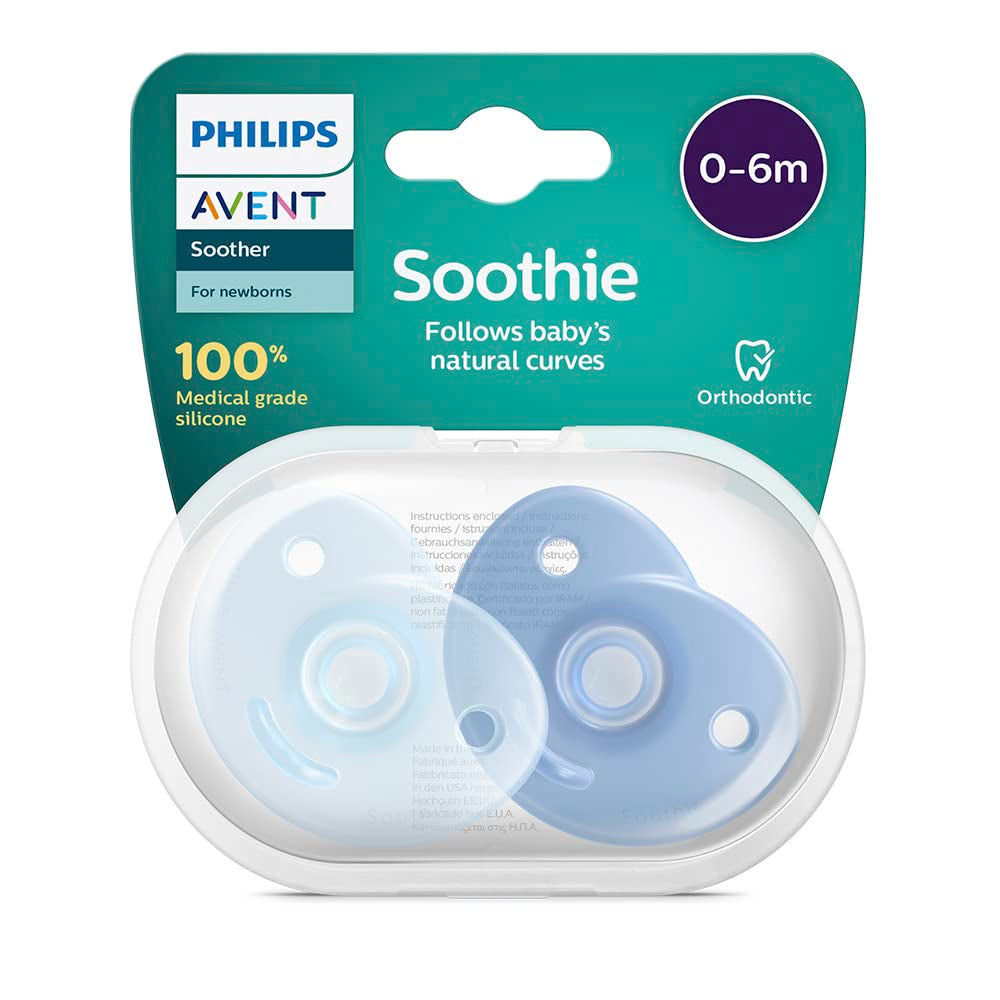 Philips AVENT Soothie – BPA-freier Schnuller für Babys im Alter von 0–6 Monaten, blau/hellblau (Modell SCF099/21)