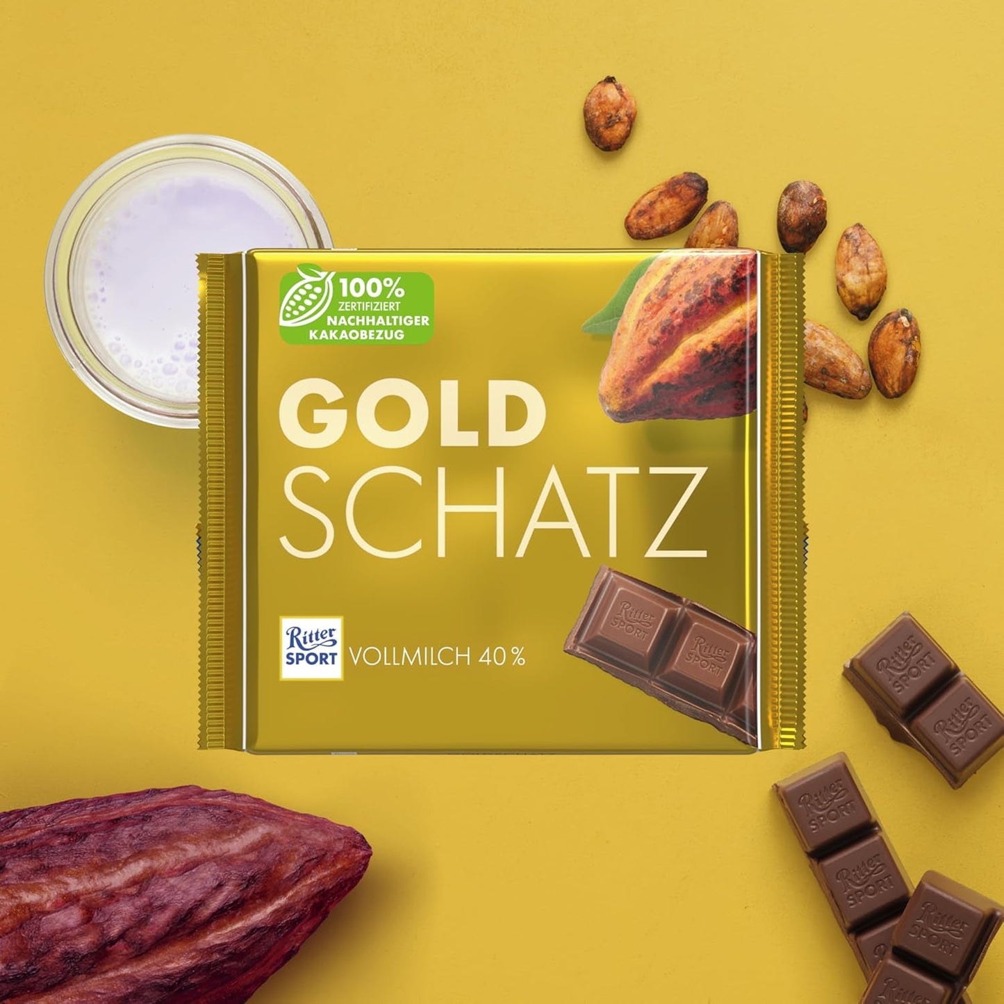 Ritter Sport - Gold Treasure - 11 x 250g, Feine Vollmilchschokolade mit Karamellstückchen, Klassische Schokolade zum Teilen mit Freunden, 11 Tafeln x 250g