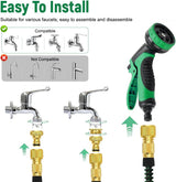 30 m/100 Fuß grüner, flexibler Gartenschlauch mit Sprühdüse und 3/4 Zoll und 1/2 Zoll Messinganschlüssen, 10 Funktionen, 3-fach ausziehbar, kein Knick, ausziehbarer Wasserschlauch für Garten, Boden, Terrasse, Auto