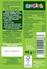 biocentral BioKids Fruchtpüree Apfel Banane Himbeere Hafer | 12 x 90g | Fruchtiger Snack ohne Zuckerzusatz | Vegan