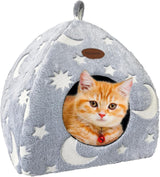Katzenhöhle Plüsch Katzenhaus mit waschbarem Kissen, faltbares Katzenzelt, Höhle mit Griff, weiches und warmes Katzenbett für Drinnen, 33 x 33 x 35 cm