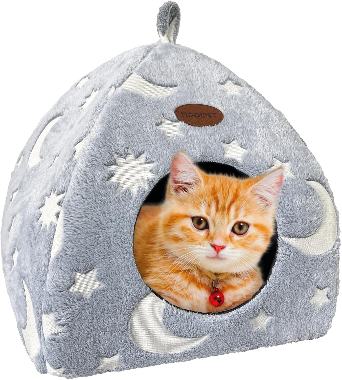 Katzenhöhle Plüsch Katzenhaus mit waschbarem Kissen, faltbares Katzenzelt, Höhle mit Griff, weiches und warmes Katzenbett für Drinnen, 33 x 33 x 35 cm