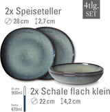 wie. de Villeroy & Boch - Lave Gris Steinzeug-Geschirrset, 4-teilig, Keramikoptik, Tafelservice für 2, grau