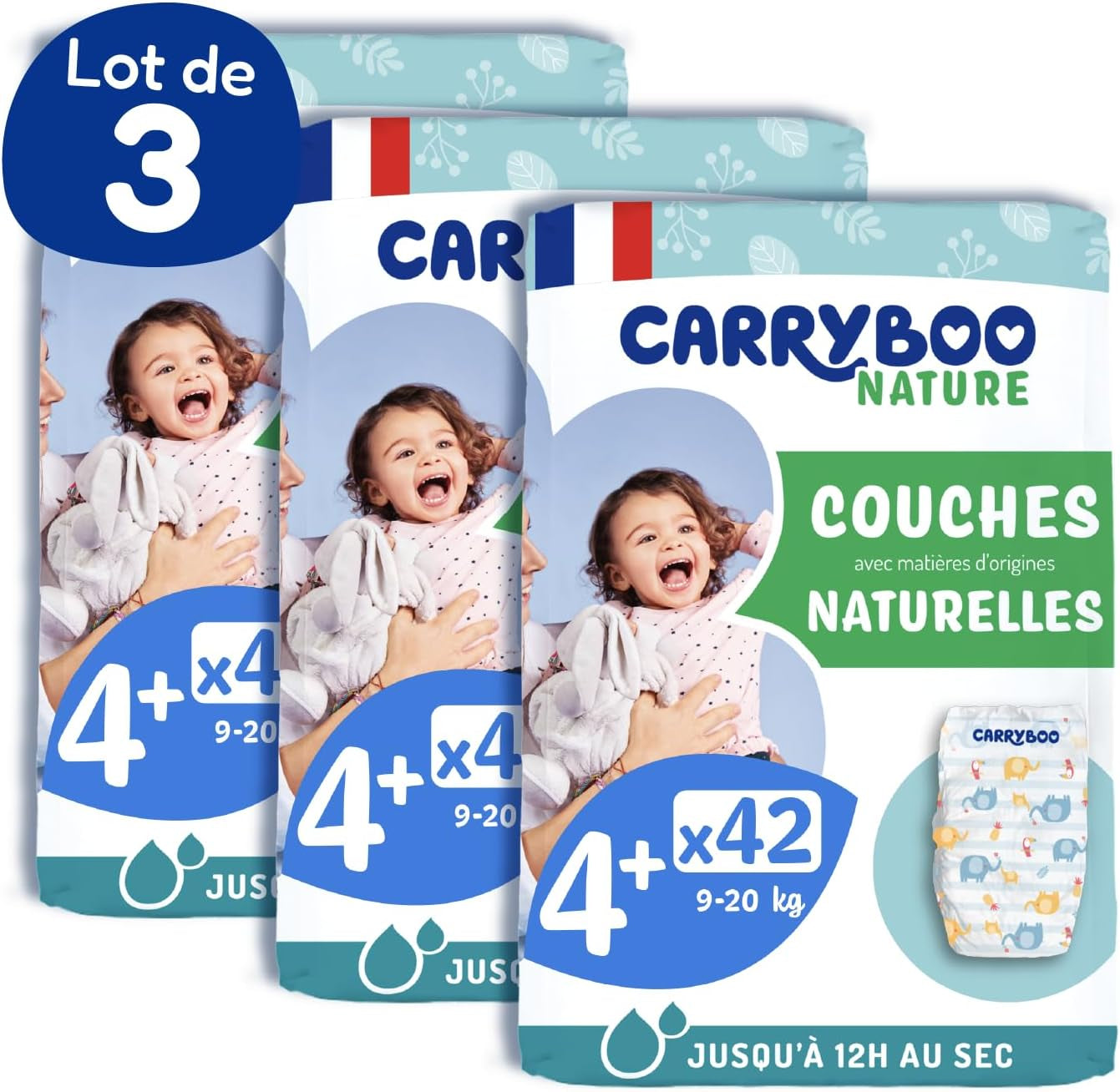 - Windelgröße 4+ 9-20 kg – Ökologische Babywaidern – natürliche Babypflege, hypoallergen, ohne Parfüm und auslaufsicher – Hermestellung in Frankreich – 126 Wegwerfwindeln – 1 Monat
