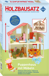 Pebaro Donau Elektronik _M880 3D-Puzzle-Puppenhaus mit Möbeln, 30 x 30 x 30 cm, Natur
