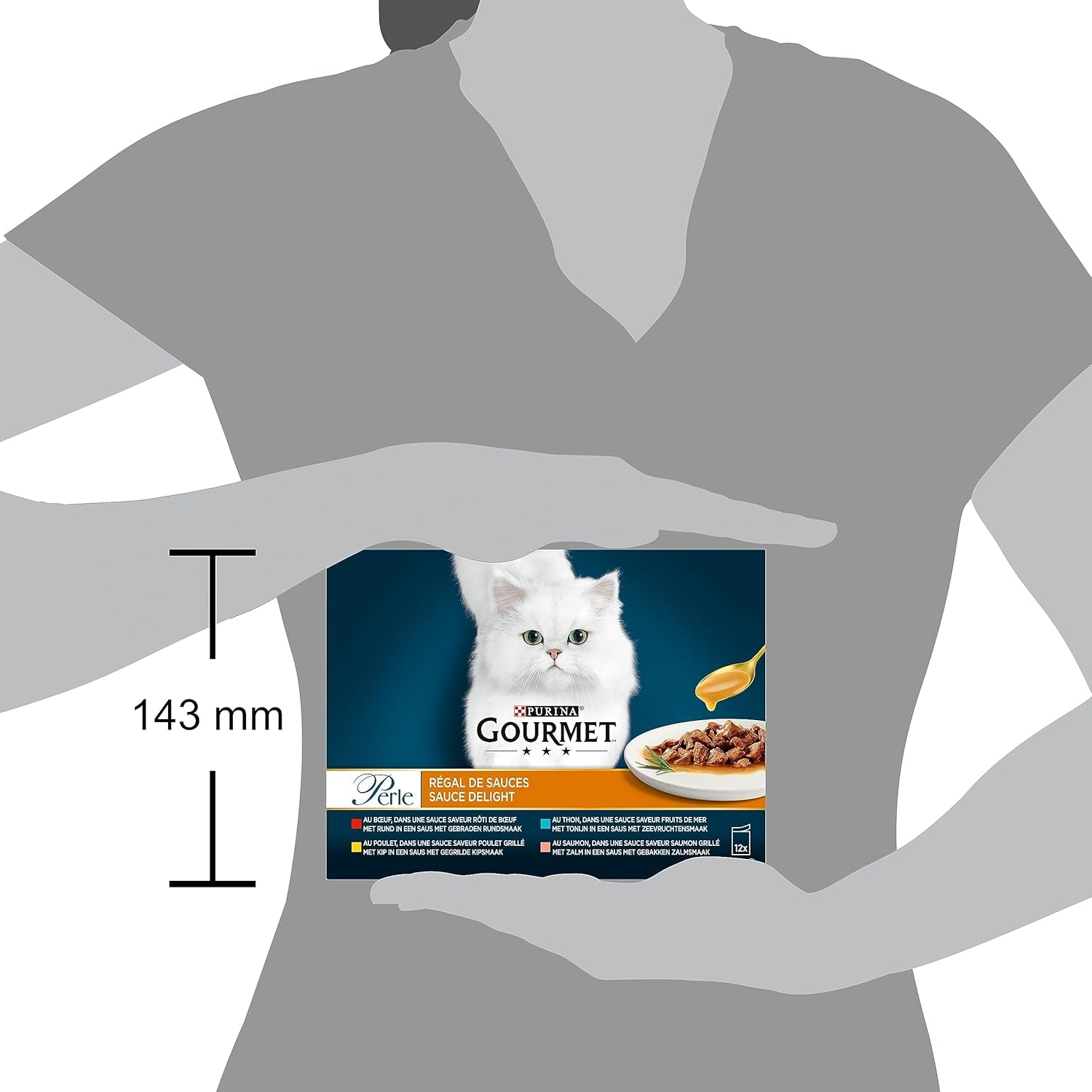Perle | Saucenhalter | Erwachsene Katze | Rindfleisch, Huhn, Thunfisch, Lachs | 12 x 85g | Frischebeutel (Verpackung kann variieren)