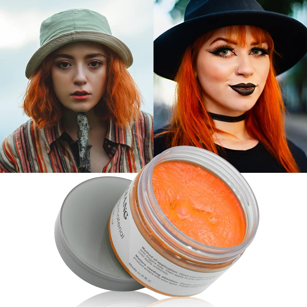 Temporäre Haarfarbe, Styling-Haarfarbe für Männer und Frauen, Pomade für natürliches Haar, Haarfärbewachs für Party, Cosplay und Halloween, 4,23 oz (Silbergrau), Naty Shop Haarfarbe 8 Orange