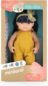 Miniland-Puppe, 38 cm, asiatisches Mädchen. Hergestellt in Spanien. Anatomisch korrekt. Sammlung „Mein Freund und ich“.