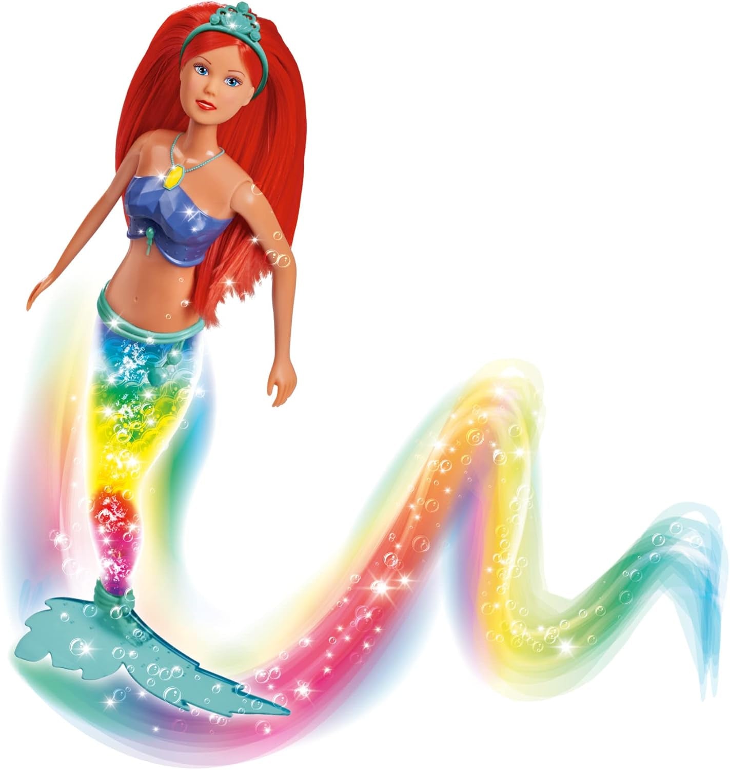 Simba 105733656 – Steffi Love funkelnde Meerjungfrau-Puppe (39 cm) – leuchtende Meerjungfrau, farbwechselnder, leuchtender Regenbogen, wasserfestes Spielzeug für Kinder ab 3 Jahren