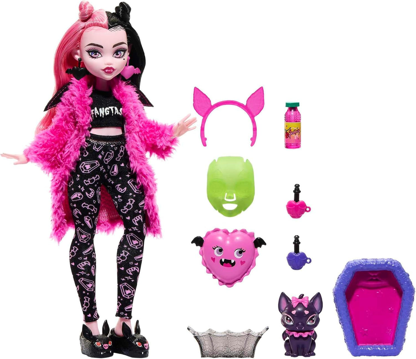 Partyzubehör für MONSTER HIGH-Puppe und Pyjama, Draculaura, Fledermauszählung, fabelhafte Puppe, Haustier-Creepover-Party, HPY66, Naty Shop-Puppen