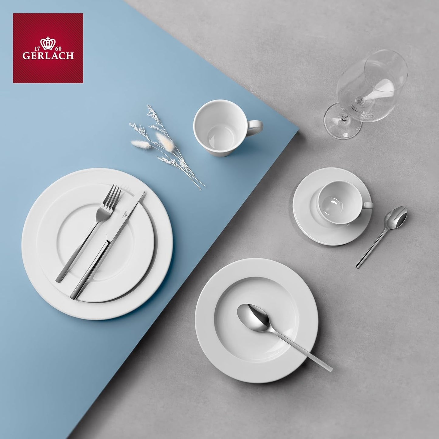 Gerlach 1760 Tafelservice - 18-teilig - Tischservice für 6 Personen - Tellerset - Modernes Porzellan, weiß