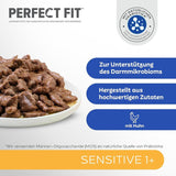 Nassfutter für Katzen Perfect Fit Sensitive 1+ mit Huhn in Soße, 12 Beutel, 12 x 85g – Premium-Nassfutter für empfindliche Katzen ab 1 Jahr, ohne Weizen und Soja, zur Unterstützung der Verdauung