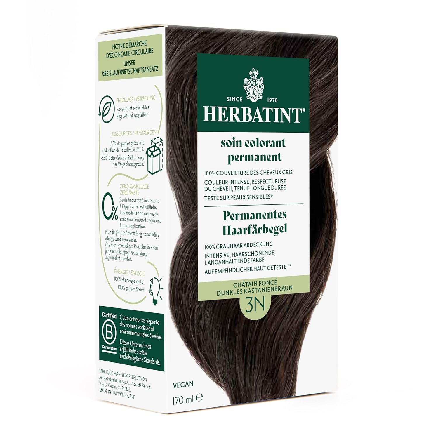Permanentes Haarfärbegel 6N Dunkelblond – 170 ml I Ammoniakfrei, 100 % Abdeckung von grauem Haar I Getestet auf empfindlicher Haut, mit 8 Pflanzenextrakten Haarfärbemittel Naty Shop 3N Dunkelkastanie