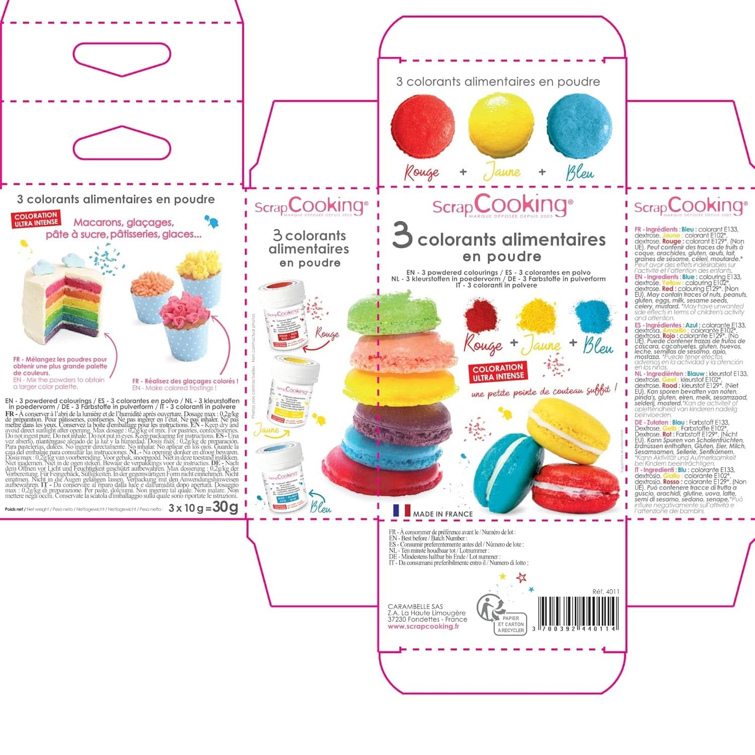 ScrapCooking, Set mit 3 pulverförmigen Lebensmittelfarben – rot, gelb, blau, 3 x 5 Gramm Naty Shop