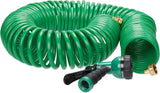 Relaxdays Spiralschlauch, ausziehbar bis 20 m, flexibler Gartenschlauch mit Wassersprüher, 7 Sprühmuster, grün