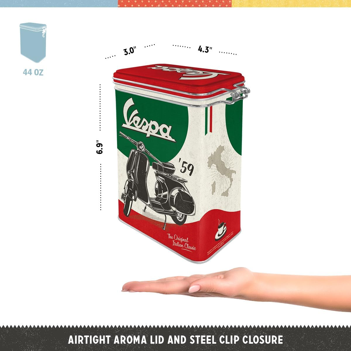 Nostalgic-Art Retro-Kaffeedose, 1,3 l, Vespa – italienischer Klassiker – Geschenkidee für Roller-Fans, Original-Lizenzprodukt (OLP), Vintage-Design-Werkstatt-Dekoration, Vintage-Design-Werkstatt-Dekoration, Lebensmittel-Aufbewahrungsboxen, Naty Shop