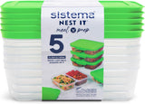 Nest IT-System-Vorratsbehälter für Lebensmittel, Meal-Prep-Boxen | 1,9 Liter luftdichte Aufbewahrungsbehälter mit DREI Fächern und Deckeln | BPA-frei | Grün | 5 Stück Frischhaltedosen Naty Shop 5 X 870 ml