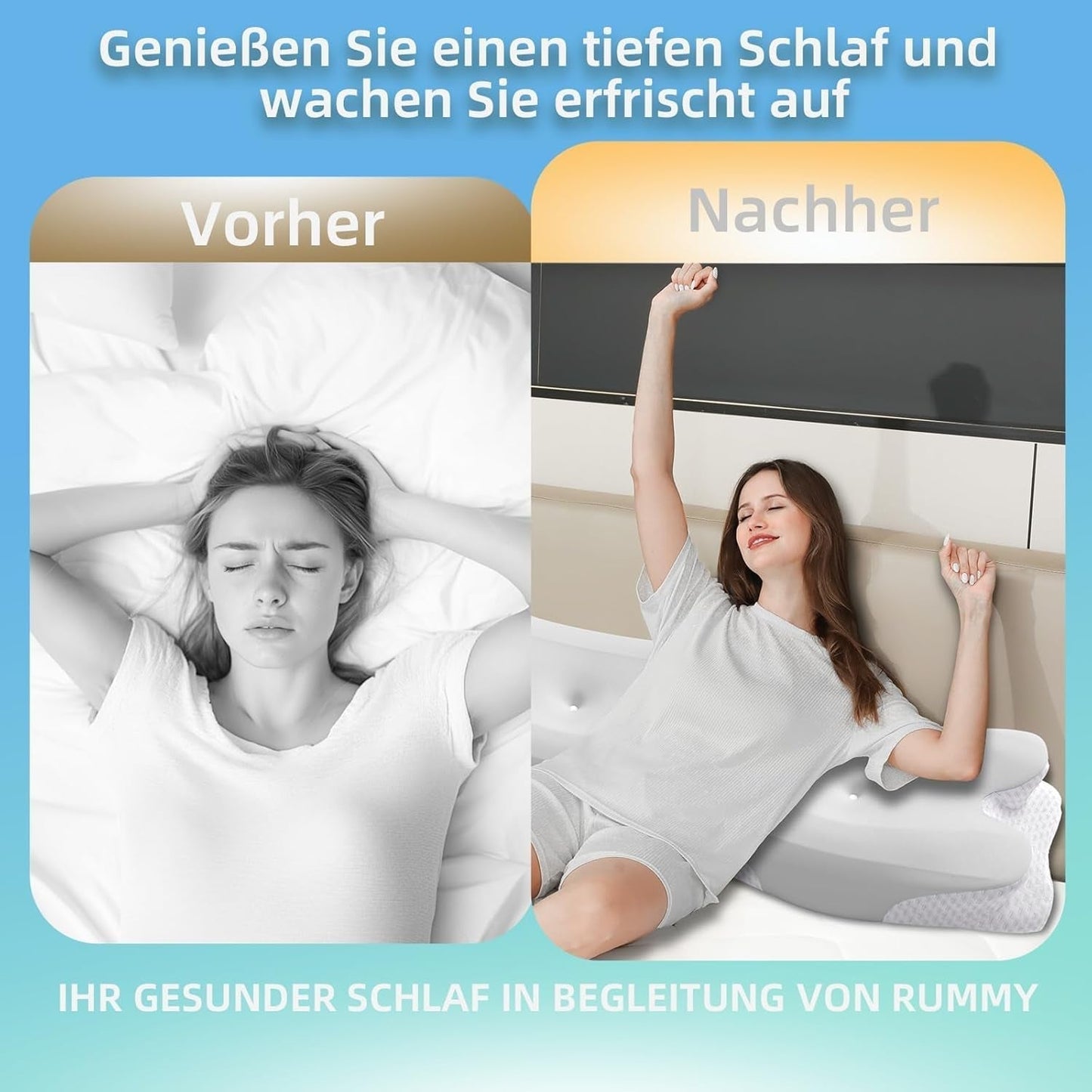 RUMMY Ergonomisches Memory-Schaum-Nackenstützkissen mit abnehmbarem, waschbarem Bezug für Seiten- und Bauchschläfer (grau). Orthopädische Halskissen von Naty Shop