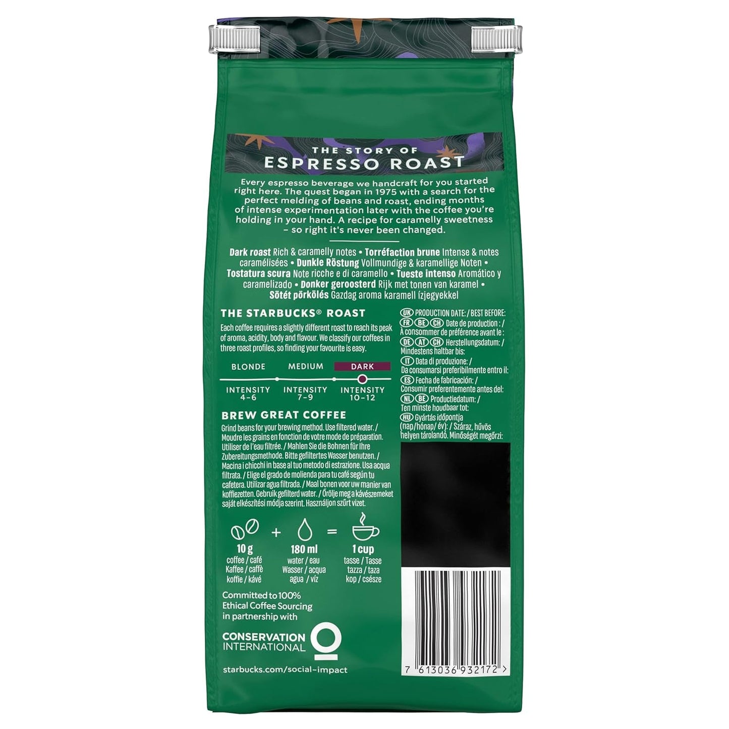 STARBUCKS Espresso Roast, Black Roast, ganze Kaffeebohnen, 200 g (6er-Pack)