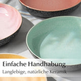 MIAMIO – Speiseteller, 6er-Set (850 ml) / große und tiefe Pastateller, Teller-Set für 6 Personen, Salatschüssel aus Keramik / spülmaschinen- und mikrowellengeeignet – Las Palmitas-Kollektion