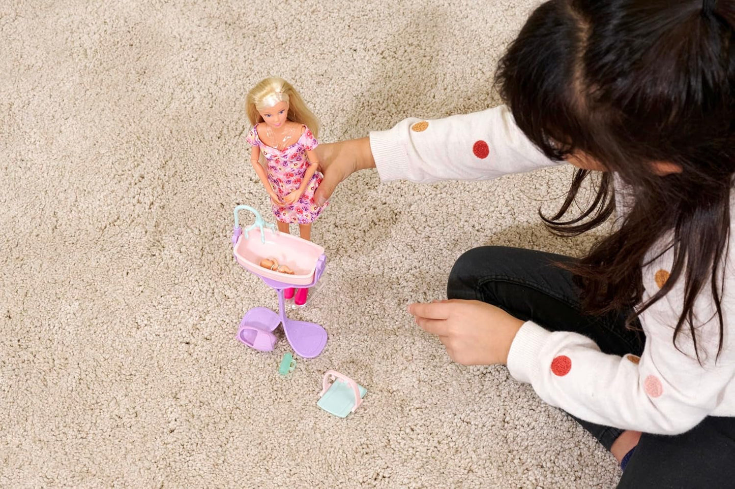 Simba 105733680 Steffi Love Doll Hello Baby (29 cm) – Schwangere Puppe mit wachsendem Bauch, Babypuppe und Zubehör – Spielzeug für Kinder, Mädchen und Jungen ab 3 Jahren