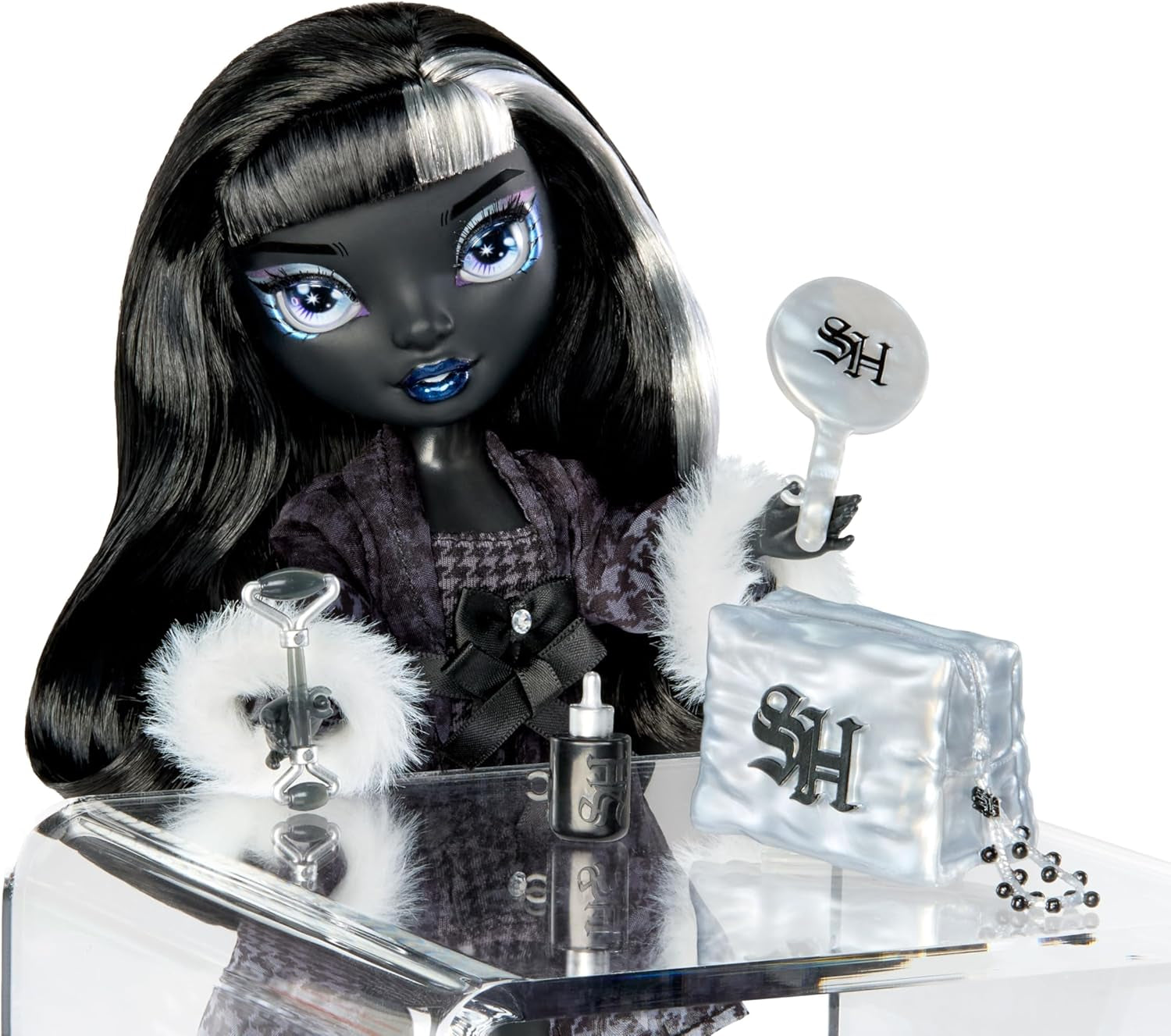 Rainbow High Shadow High Girl's Night – Shanelle Onyx – 28 cm große Modepuppe in Grautönen, schwarzem Haar und Outfit mit Accessoires und Kamm – Für Sammler und Kinder ab 6 Jahren