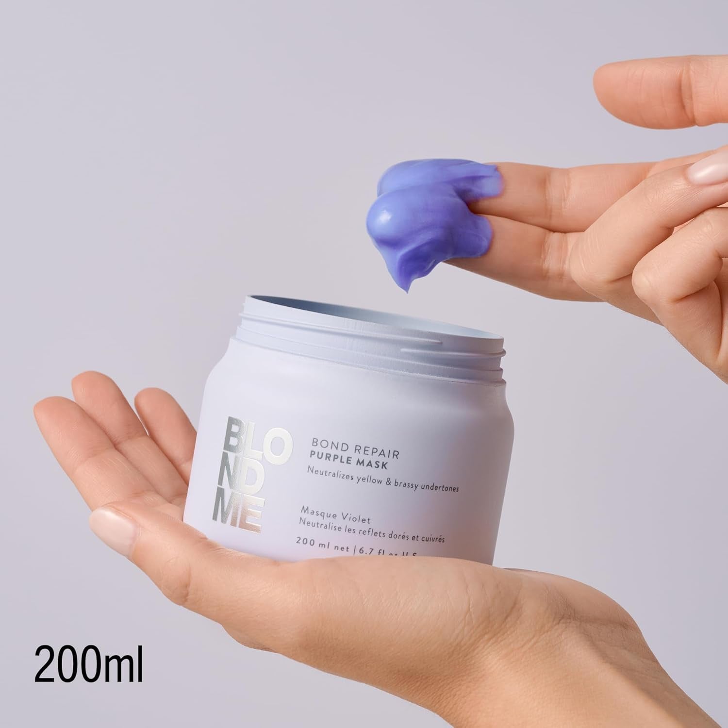 Schwarzkopf Professional BLONDME Bond Repair Purple Mask Maske für kühles Haar Neutralisiert Gelbtöne für gefärbtes, gebleichtes und helles Haar Tiefenpflegend und stärkend 200 ml Haarmaske Naty Shop