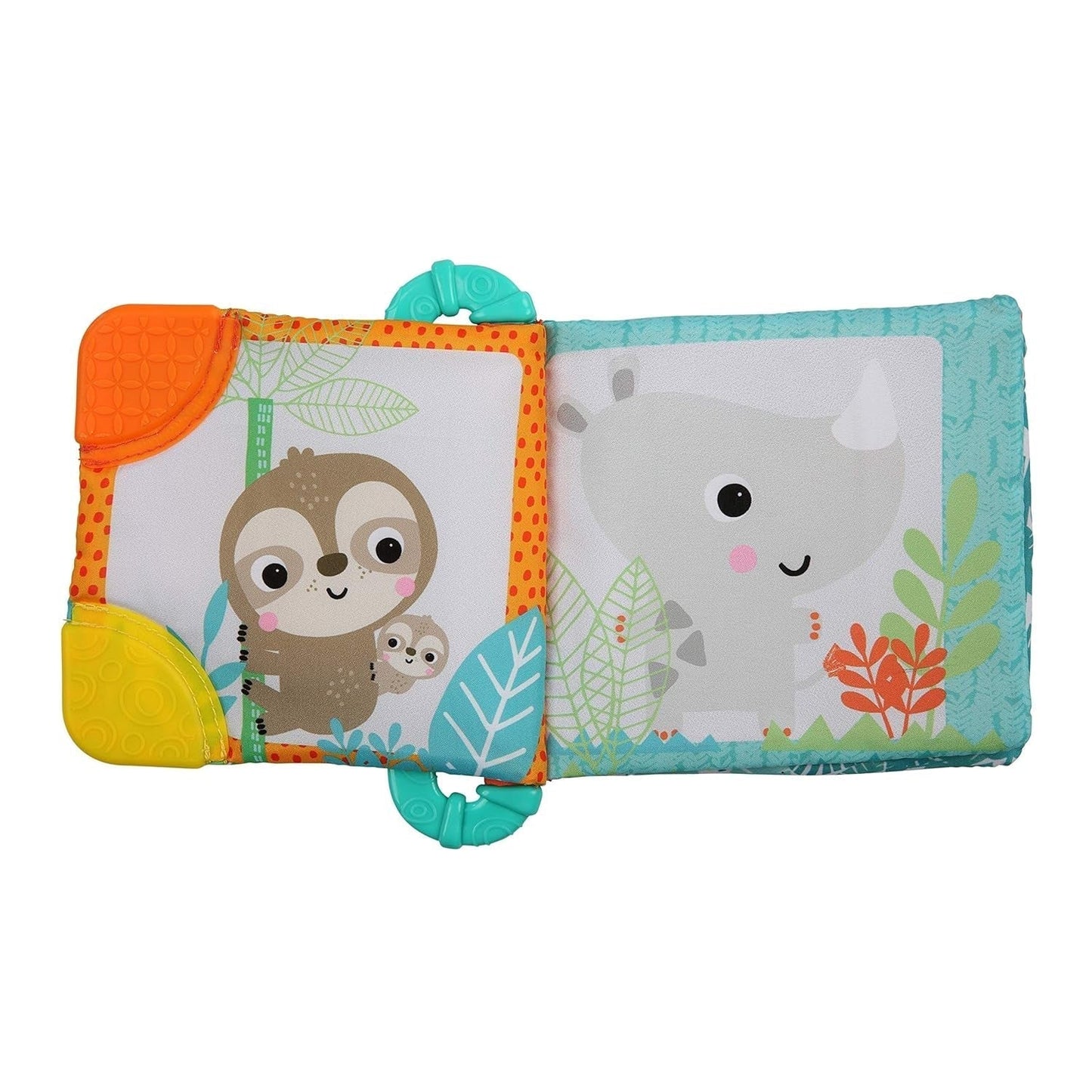 Bright Starts, Teethe & Read, Rassel-Stoffbuch, Greifling und Stofftier-Bilderbuch, Rasselbuch, Beißring, beruhigendes Zahnfleisch, Spielzeug für Babys und Kleinkinder ab 3 Monaten. Babyspielzeug Naty Shop