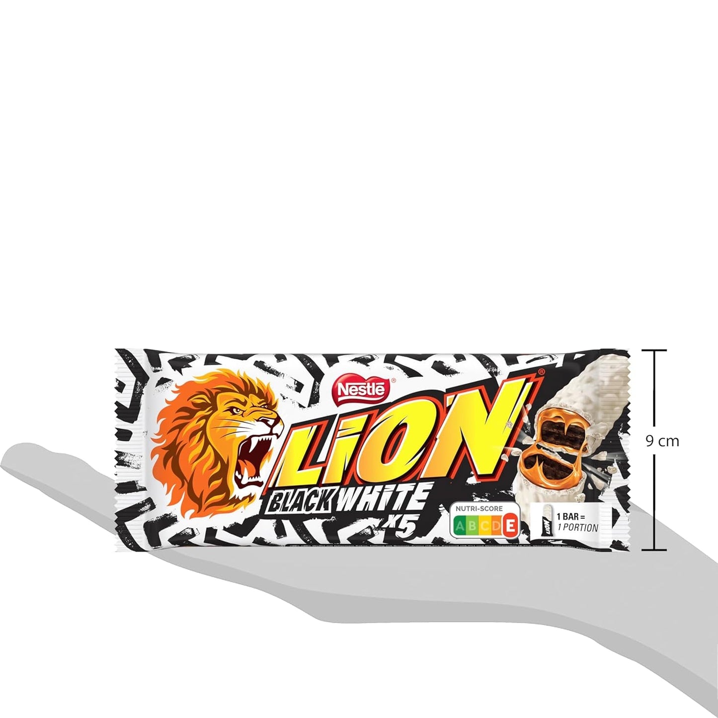 LION Black & White Schokoriegel, ein Snack mit intensivem Geschmack, knackiger Schokolade und knusprigen Chips, Brownie-Füllung, ein einzigartiges Gaumenschmaus-Erlebnis, 1 Packung (5 x 30g)